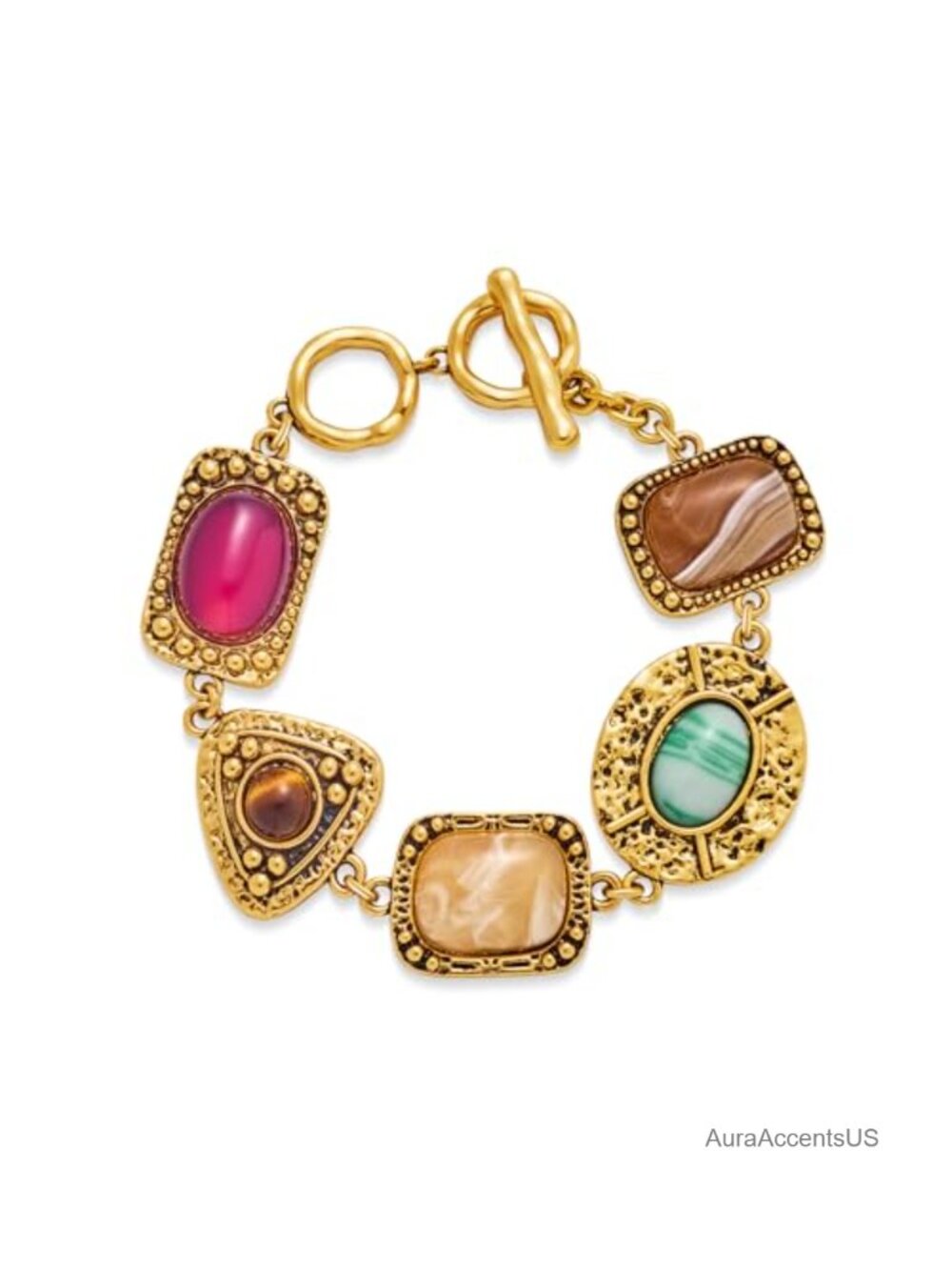 Chunky Hammered Gold Plated Statement Bracelet Adjustable OT Clasp